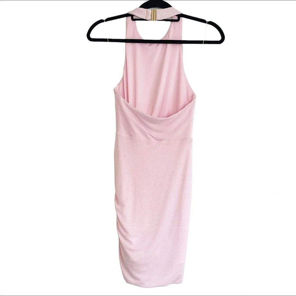 Pink Asymmetrical Ruched Mini Dress - Picture 5 of 6
